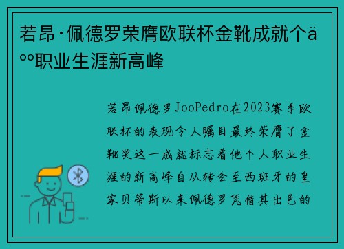 若昂·佩德罗荣膺欧联杯金靴成就个人职业生涯新高峰